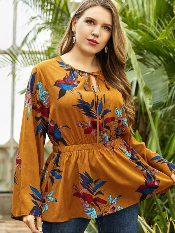 Plus Size Autumn Tops Women Long Sleeve Floral Print Ruffle Ladies Blouses Casual Loose Modis Woman Tops 2023