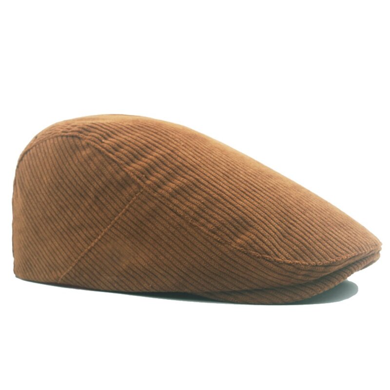Topi baret korduroi warna polos, topi Cabbie modis dapat disesuaikan musim gugur musim dingin