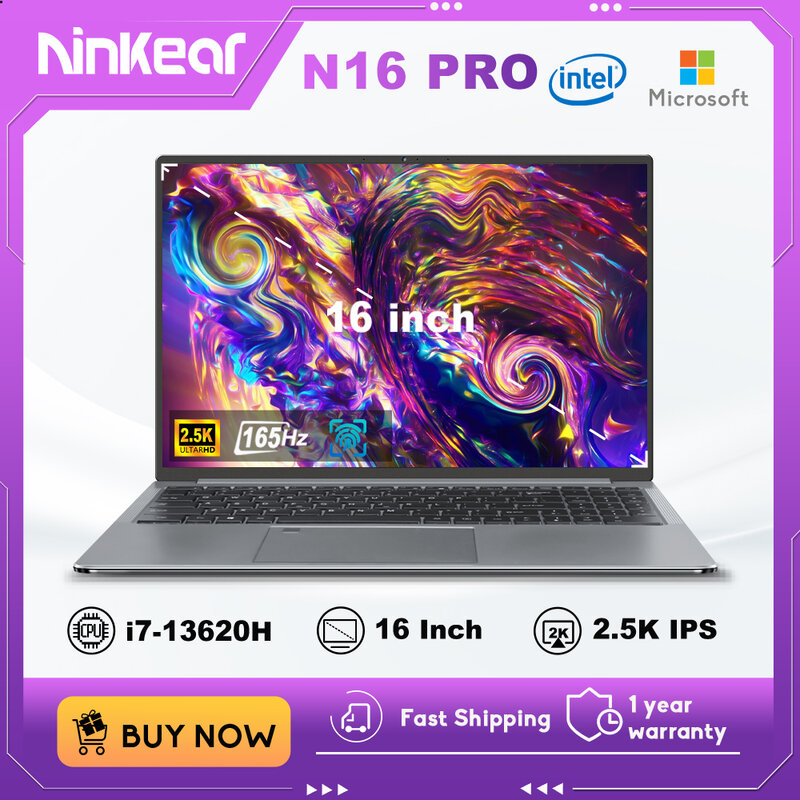 Ninkear-N16 Pro Windows Laptop, Notebook, Escritório, 16 ", 2.5K, 165Hz, Intel Core i7-13620H, WiFi, 6, 32GB de RAM, 1TB SSD