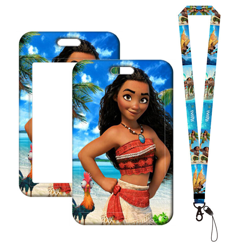 Disney-Llavero Moana Maui, cordón para llaves, soporte para insignia de identificación, clip retráctil para tarjeta de crédito, correa para el cuello, carrete de cuerda para teléfono, Yoyo