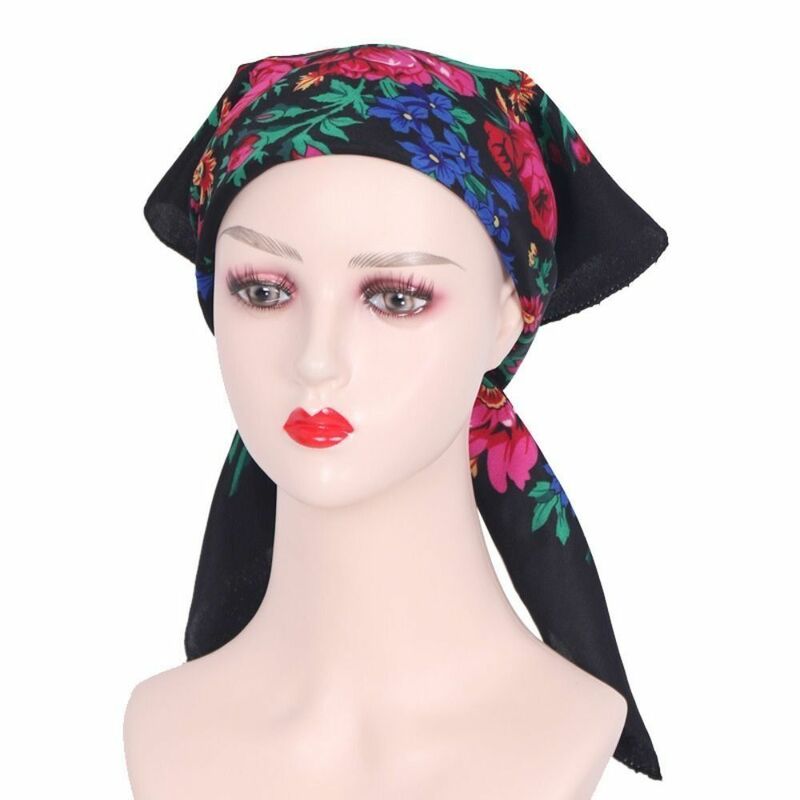 Sciarpa per la testa con stampa di fiori di rosa con protezione solare foulard quadrato in stile etnico di alta qualità scialle quadrato in poliestere