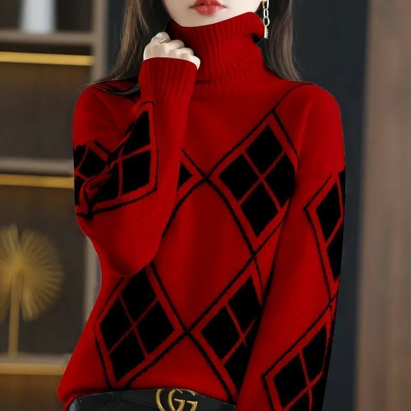 Корейский модный вязаный свободный женский свитер с высоким воротником, осенне-зимний повседневный пуловер, топы, универсальные свитера дл...