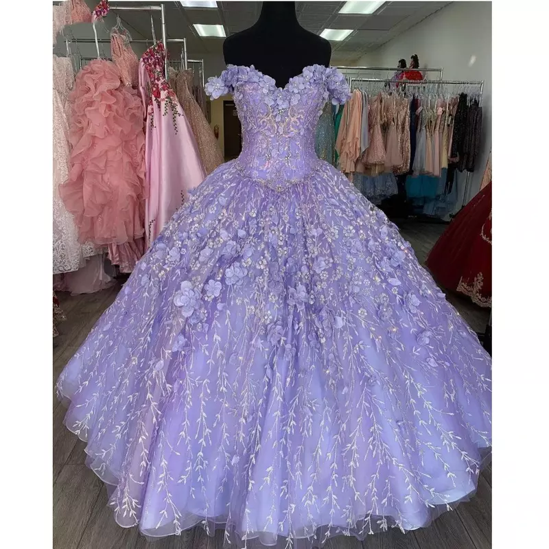 Romantic Pink Quinceanera Dresses Princess Lace Applique Off Shoulder Lace-up Ball Gown Birthday Party Vestidos De 15 Anos
