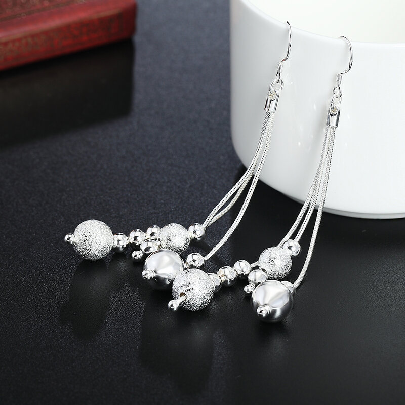 New High Quality fashion Jewelry 925 Sterling Silver Earrings for Woman tassel bead drop earrings wedding Holiday Gifts