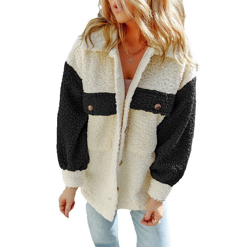 여성용 따뜻한 두꺼운 긴팔 코트, 캐주얼 다목적 포켓 배색 재킷, 2023 가을 겨울 신상
