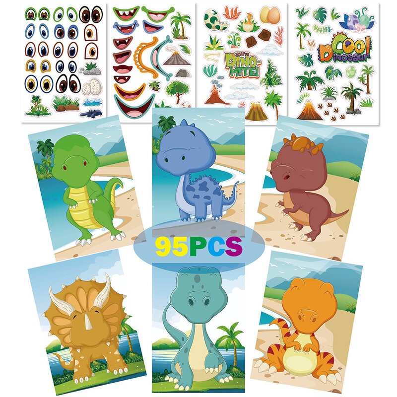 DIY 동물 공주 공룡 직소 스티커, 어린이 퍼즐 게임, 재미있는 만화 교육 공예 스티커, 아기용 장난감