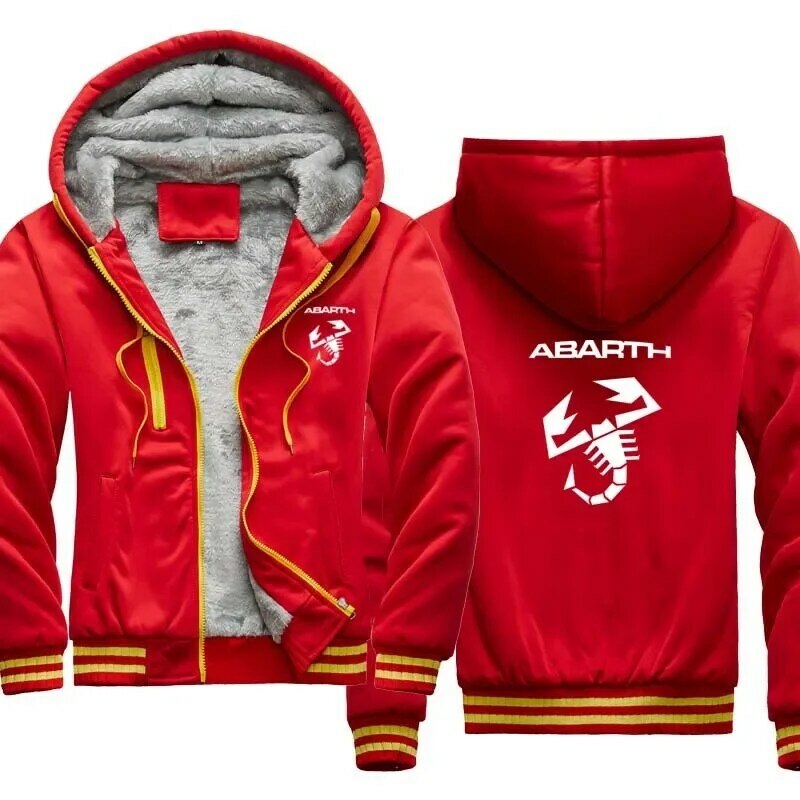 Hoodie seragam kasmir pria, pakaian bertudung Plus beludru tebal hangat musim dingin motif logo mobil Abarth