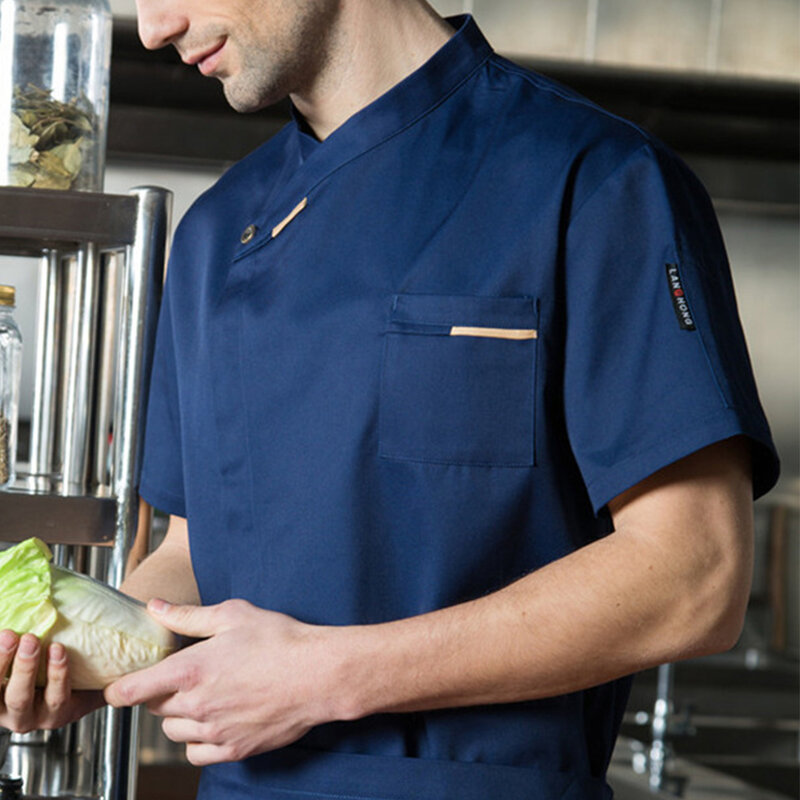 Kobiety mężczyźni koszula szefa topy kuchnia hotelowa kawiarnia kucharz odzież do pracy krótki rękaw oddychająca koszulka dwurzędowy strój szefa kuchni