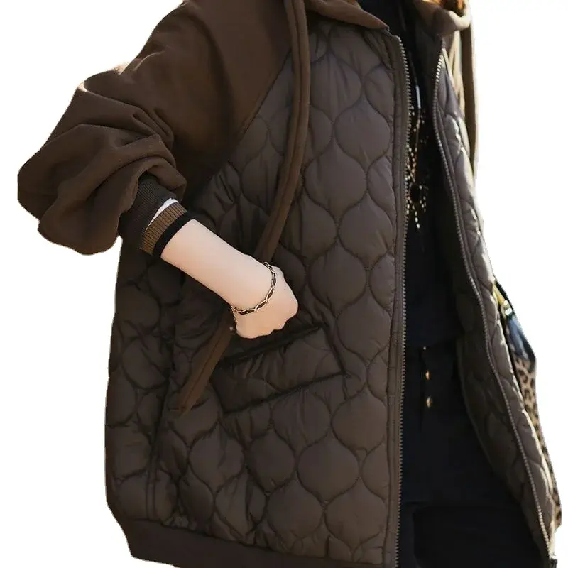 Jaket Parka wanita, jaket katun bertudung hangat longgar kasual yang dapat dilepas untuk perempuan