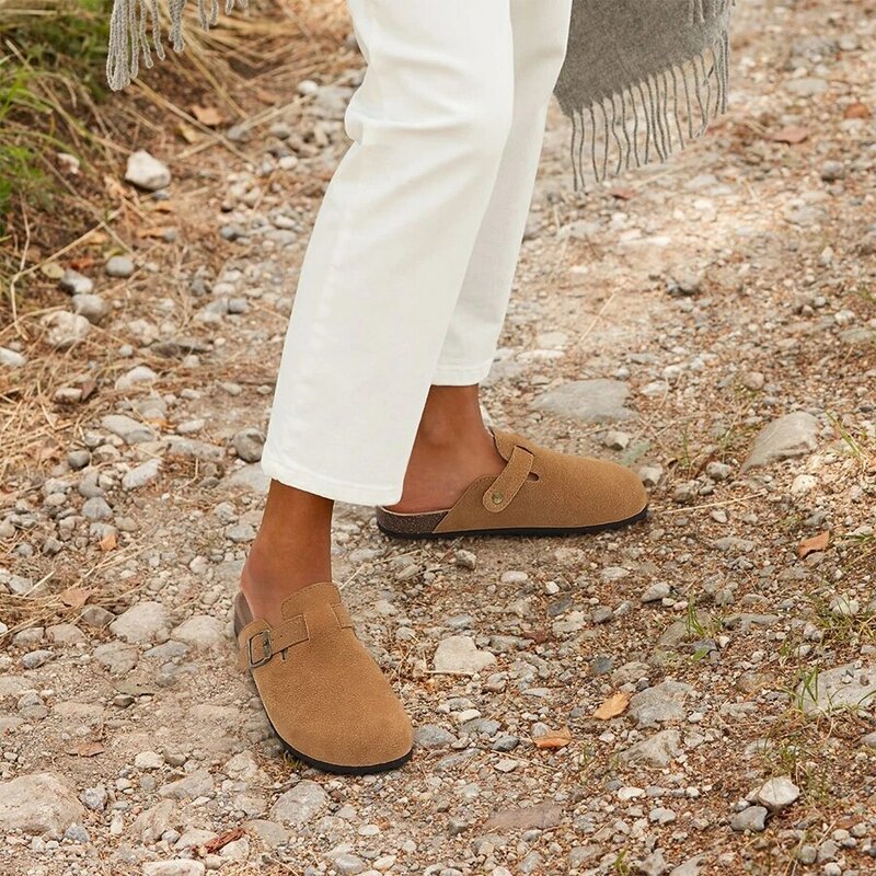 Moda Boston drewniaki damskie zamszowe klapki kapcie sandały z wkładką korkową z podparciem łuku stopy miłośnicy sandały plażowe