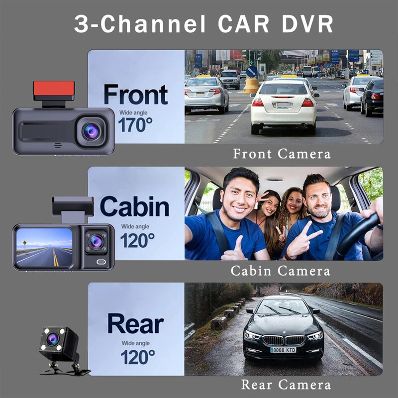 Kamera mobil mengemudi tiga arah pemantauan 24 jam dengan desain kunci darurat untuk penggunaan pemantauan seluler