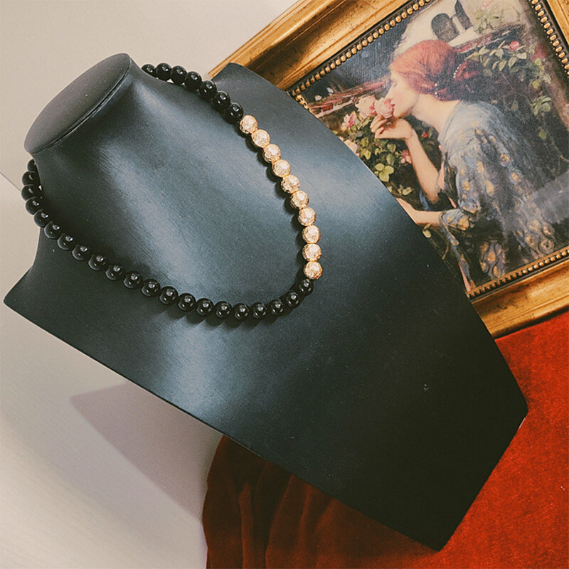 Fashion Vintage Black agate copper ball rings necklace Bracelet  for women's girl jewelry sets women's set