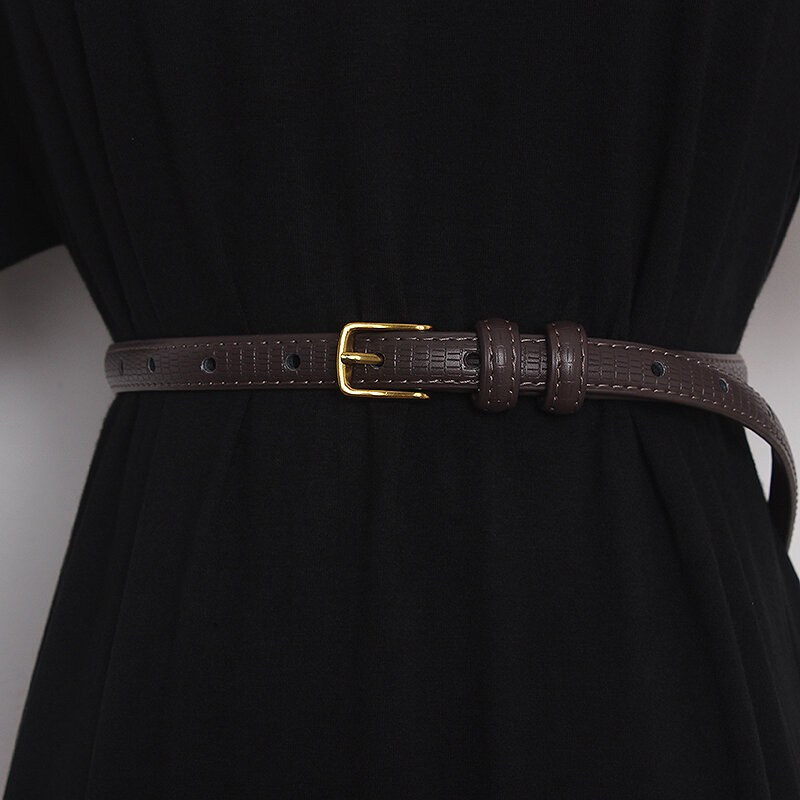 Fajas de piel auténtica con hebilla dorada para mujer, corsés para vestido femenino, cinturones de cintura, decoración, cinturón estrecho, T2546