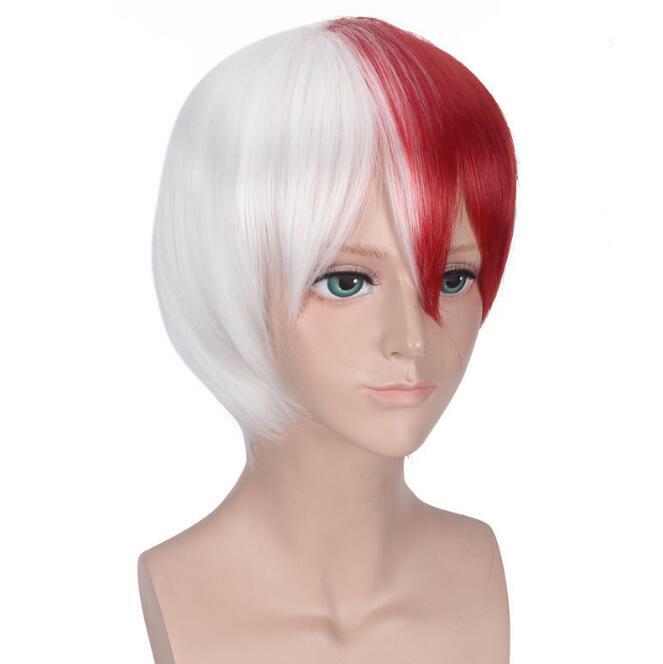 My Hero Academia Cosplay peruca, cabelo curto fibra sintética, cores misturadas, Todoroki Shoto, vermelho e branco