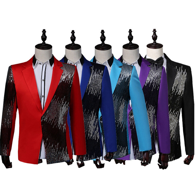 Men's Embroidery Color Matching Gradient Sequined blazer  Host Mc Stage Performance Photo Studio Photography   blazer