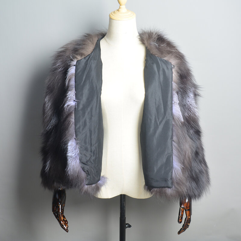 Hot Sale Women Real Silver Fox Fur Coats Winter Warm Natural Fox Fur Jackets Russian Lady Short Style Genuine Fox Fur Outerwears