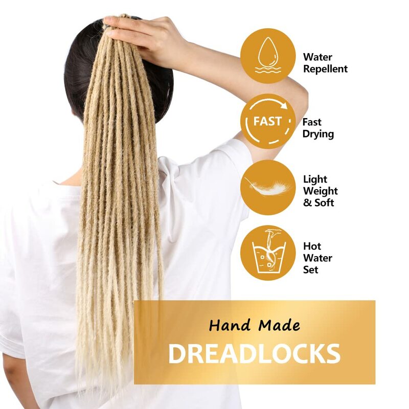 1 Pack(10Strands) Thin 0.6cm Dreadlock Handmade Hip-Hop Style Dreadlocks Extensions 613 Ombre Blonde 24Inch Synthetic Heat Hair