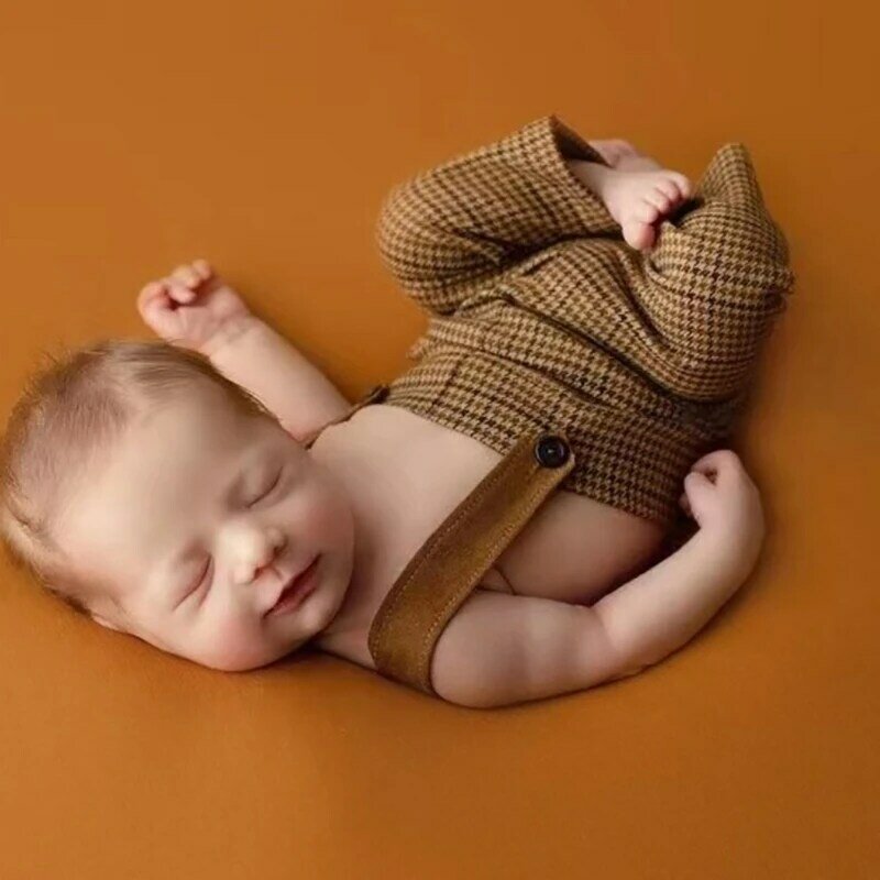HUYU Conjunto 2 peças calças para sessão fotos bebê recém-nascido menino com chapéu e adereços fotográficos