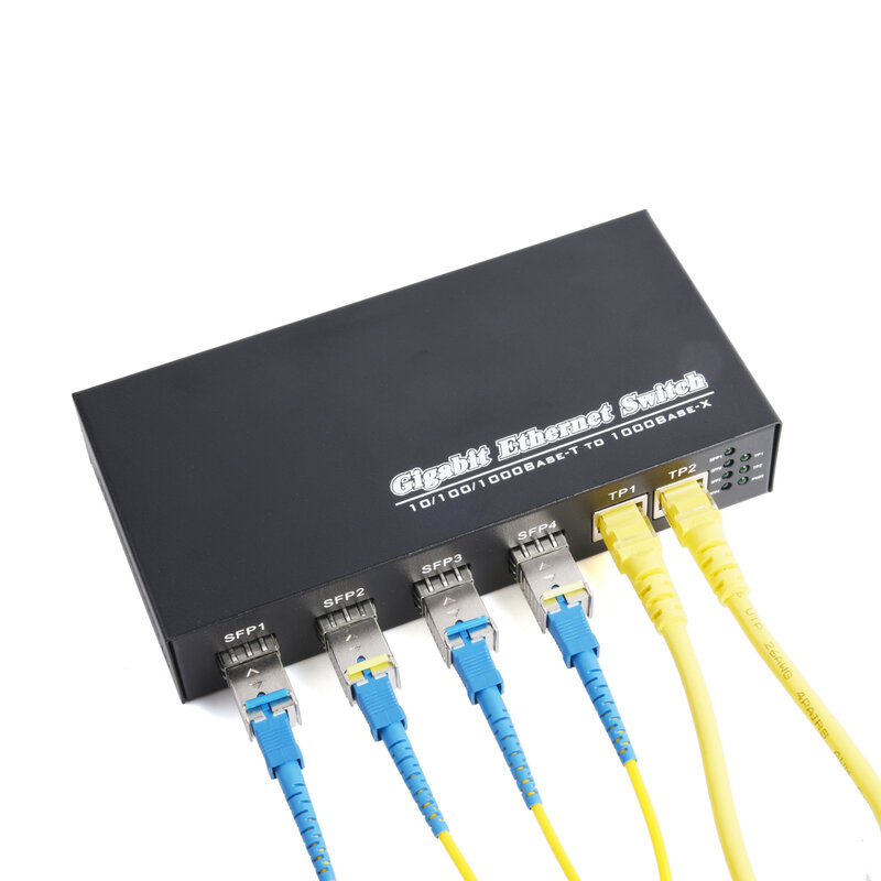 1PCS Gigabit SFP Media Converter 4 SFP to 2 RJ45 Transceiver 10/100/1000M Fiber Optic Switch With 3KM/20KM LC/SC SFP Module