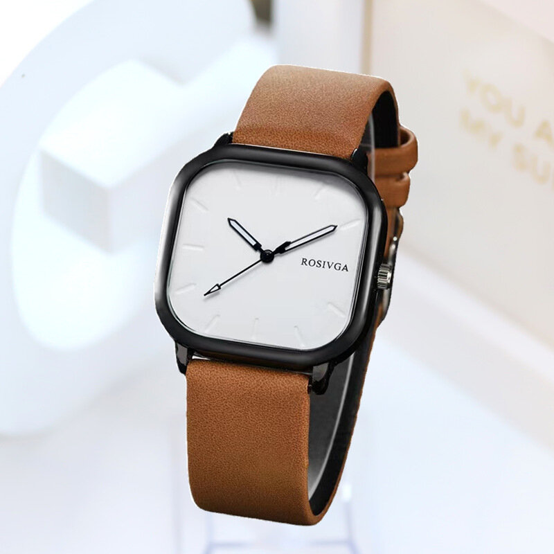 Mode Horloge Eenvoudige Vierkante Wijzerplaat Pu Lederen Quartz Heren Zakelijk Horloge Polshorloge Voor Mannen Klok Voor Vrouwen Montre Homme