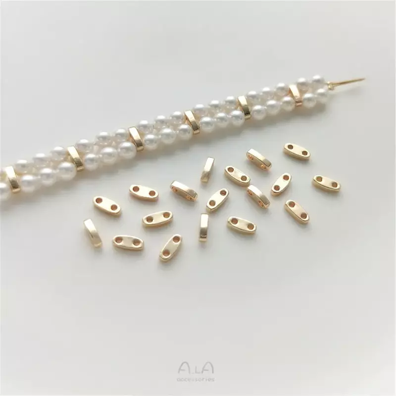 14K Ouro Revestido Millet Beads, Double Hole Partition, DIY Handmade Pulseira Frisada, Material Jóias, Acessório