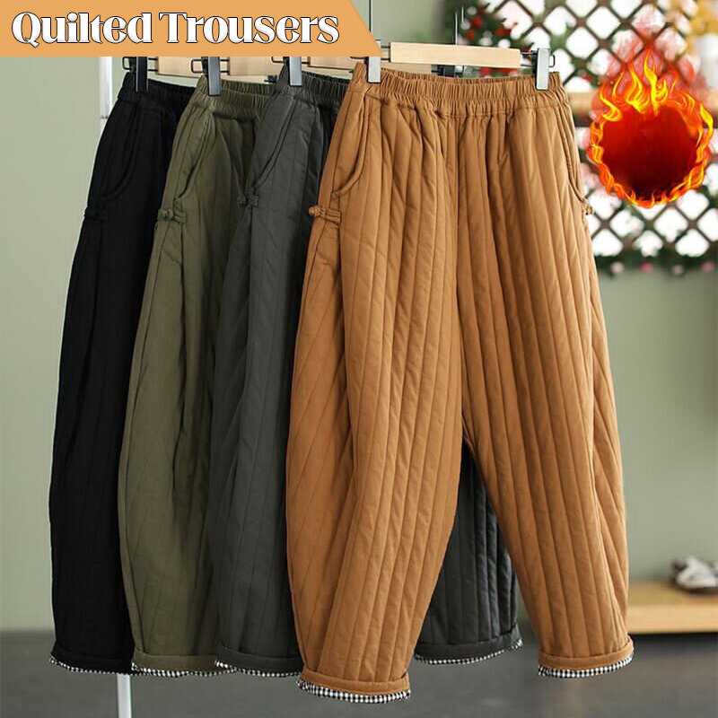 Women Winter Warm Down Cotton Pants Warm Padded Quilted Trousers Elastic Waist Casual Lady Chic Keep Warm Trousers