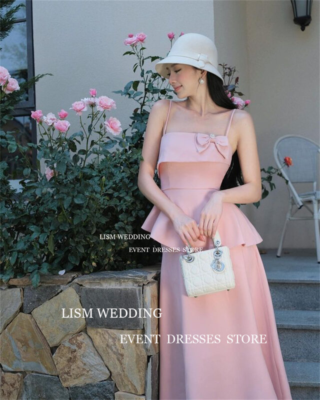 Милое розовое вечернее платье LISM для фотосъемки, короткий топ на бретельках, бальное платье для выпускного вечера с бантом и открытой спиной, женское платье