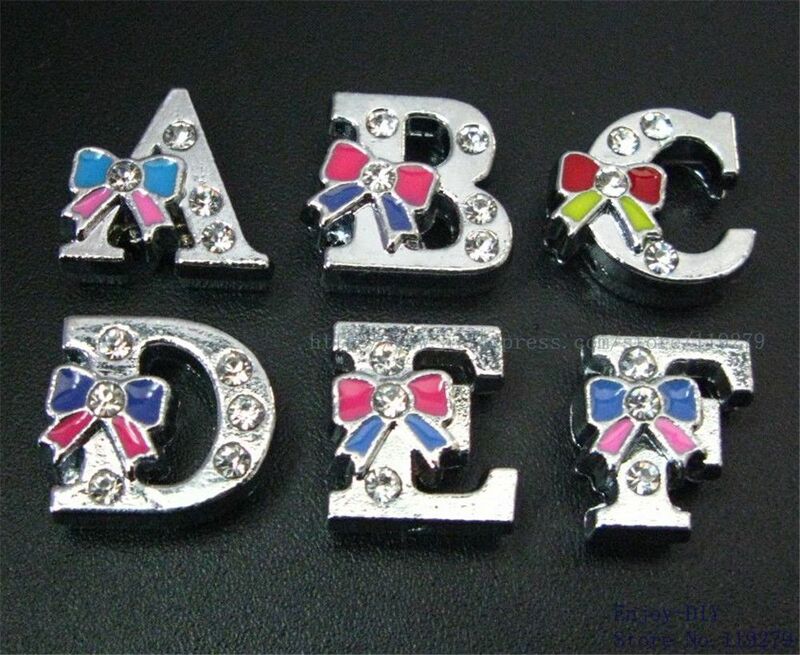 Bow Rhinestone 8mm Slide Letters Charms Alphabet Alloy Fit Bracelet Wristband Collar Key Chain Belt DIY Jewelry Women Kids Gift