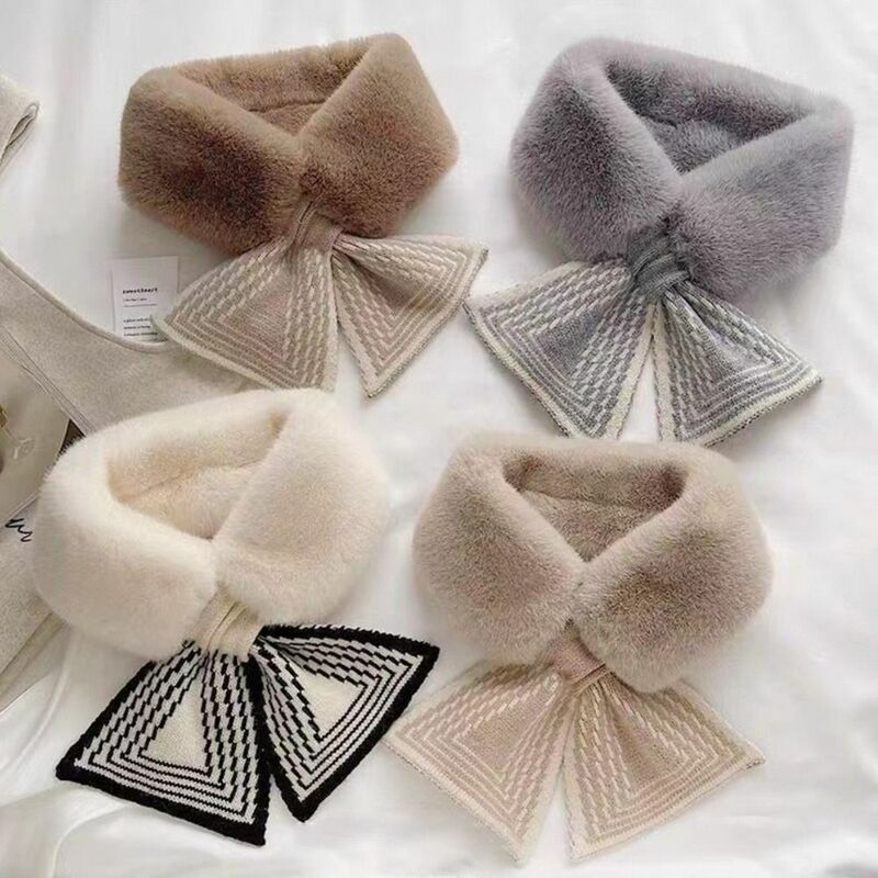 Solid Color Faux Rabbit Fur Plush Elegant Shawl Scarfs Winter Warm Thicken Cross Collar Scarf Coldproof Clothing Accessories