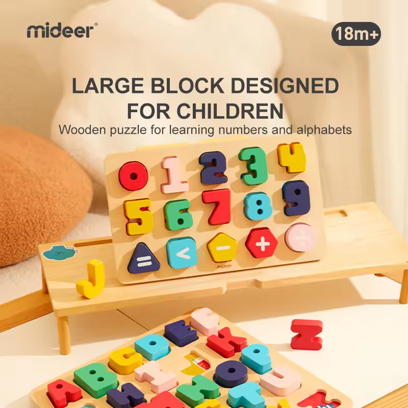 Mideer-rompecabezas de madera MD3306, juguete montessori con números, tablero del alfabeto de agarre a mano, juguetes educativos tempranos, bloques de construcción