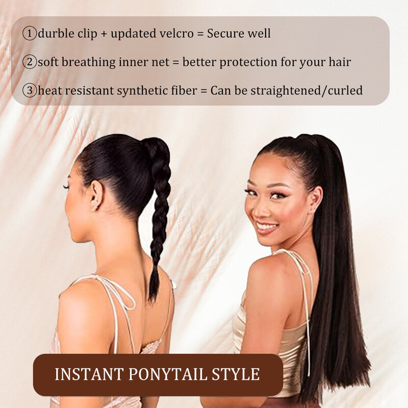 Extensiones sintéticas de cola de caballo larga recta para mujeres y niñas, pieza de cabello envolvente, pasta mágica, 24 y 18 pulgadas
