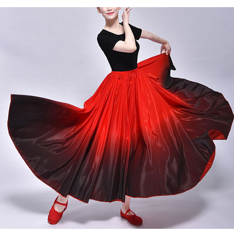 Женская юбка для танцев на 360 градусов, дышащая и Мягкая юбка контрастных цветов с широкой каймой, юбка для бальных танцев, костюм для выступлений на сцене