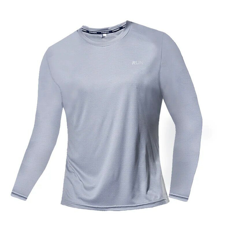 Camiseta de manga larga de seda de hielo para hombre, camiseta de secado rápido, transpirable, aire acondicionado, protección solar al aire libre, ropa exterior para correr, novedad de 2023