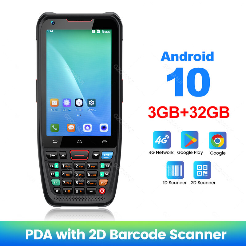เครื่องอ่านบาร์โค้ด QR 4G PDA Android 10 Terminal RAM 3G รอม32G 1D 2D QR เครื่องเก็บข้อมูลบลูทูธ WiFi GPS สำหรับการสแกนคลังสินค้า