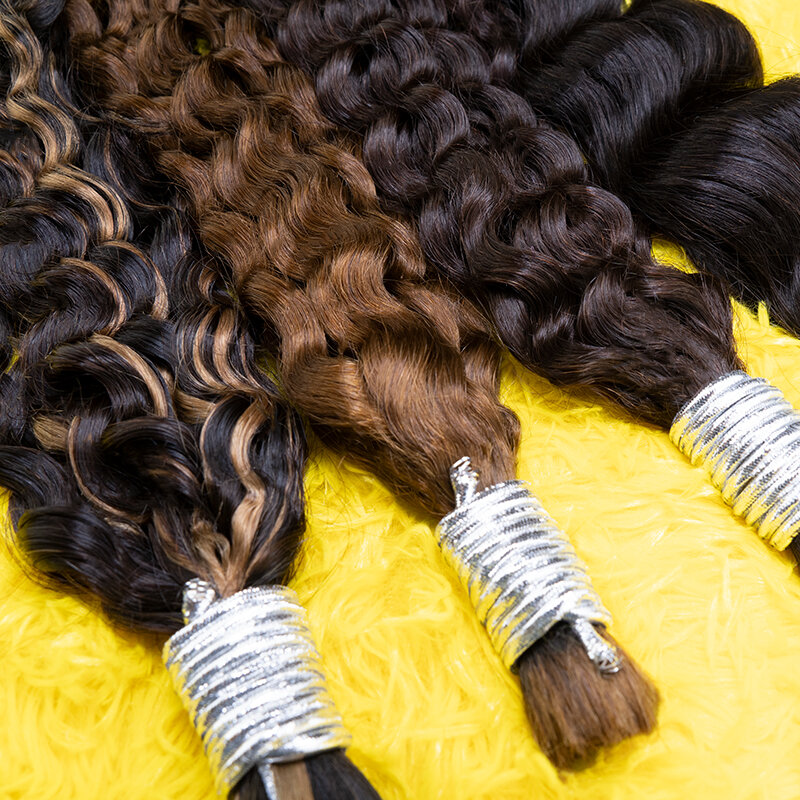 Extensiones de cabello humano brasileño Remy, Pelo Rizado profundo, sin trama, ondas profundas, color gris/jengibre/marrón, 100 g