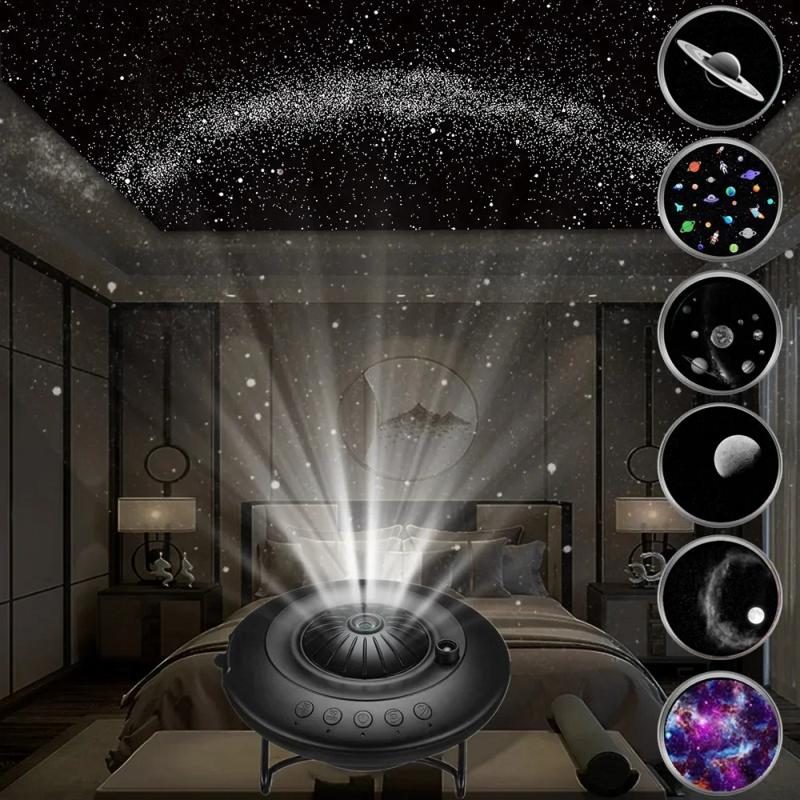 Proyektor lampu malam proyektor bintang LED UFO baru Lampu Proyektor langit berbintang Galaxy proyeksi Planetarium 8 in 1 untuk dekorasi kamar hadiah anak-anak