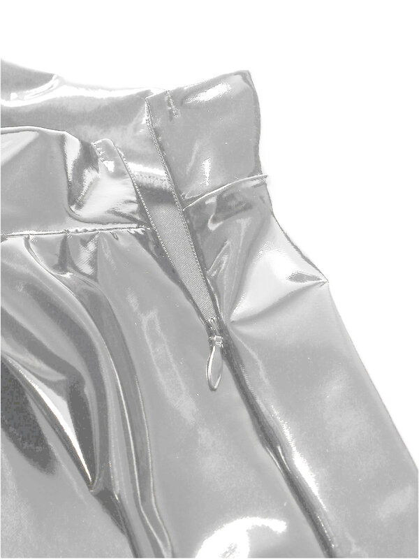 Women Glossy Patent Leather Miniskirt Invisible Zipper Skirt Rave Rave Party Nightclub Pole Dancing Performance Costume Clubwear