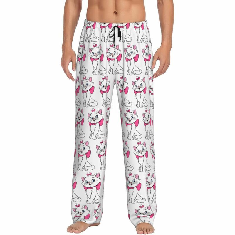 Calças de pijama masculino Aristocats Cartoon, Marie Cat, pijamas impressos personalizados para dormir, fundos com bolsos