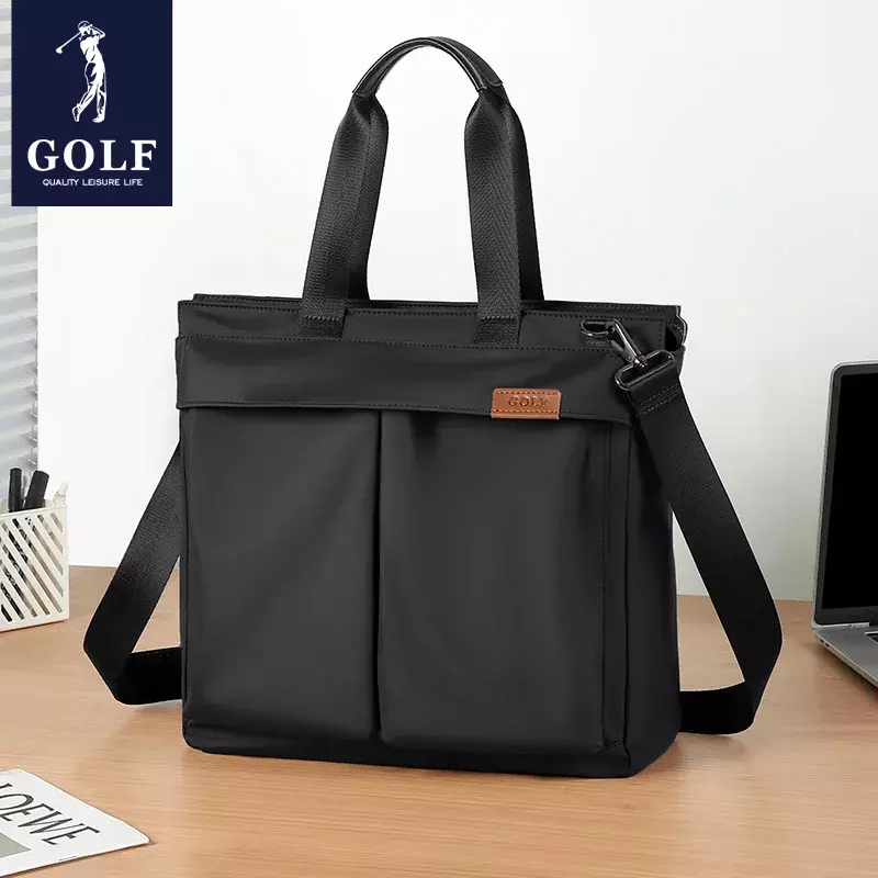 Портфель для гольфа мужской деловой, вместительная черная офисная сумка с ручкой, кожаный мессенджер на плечо для ноутбука 15 дюймов