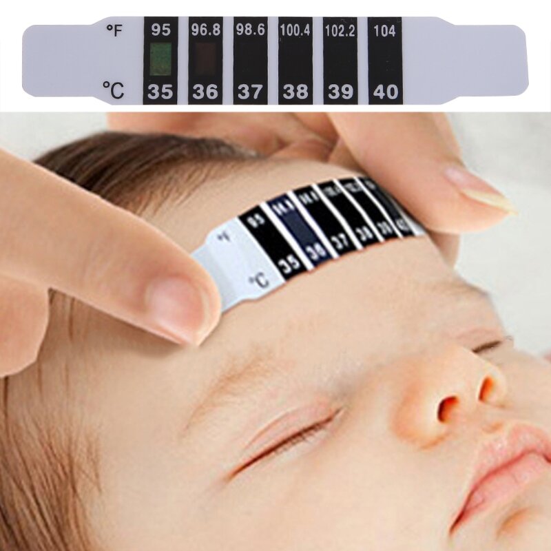 Y1UB 10 Buah Strip Dahi Anak Bayi untuk Termometer Kepala Tes Tubuh Demam Baca Instan Aman