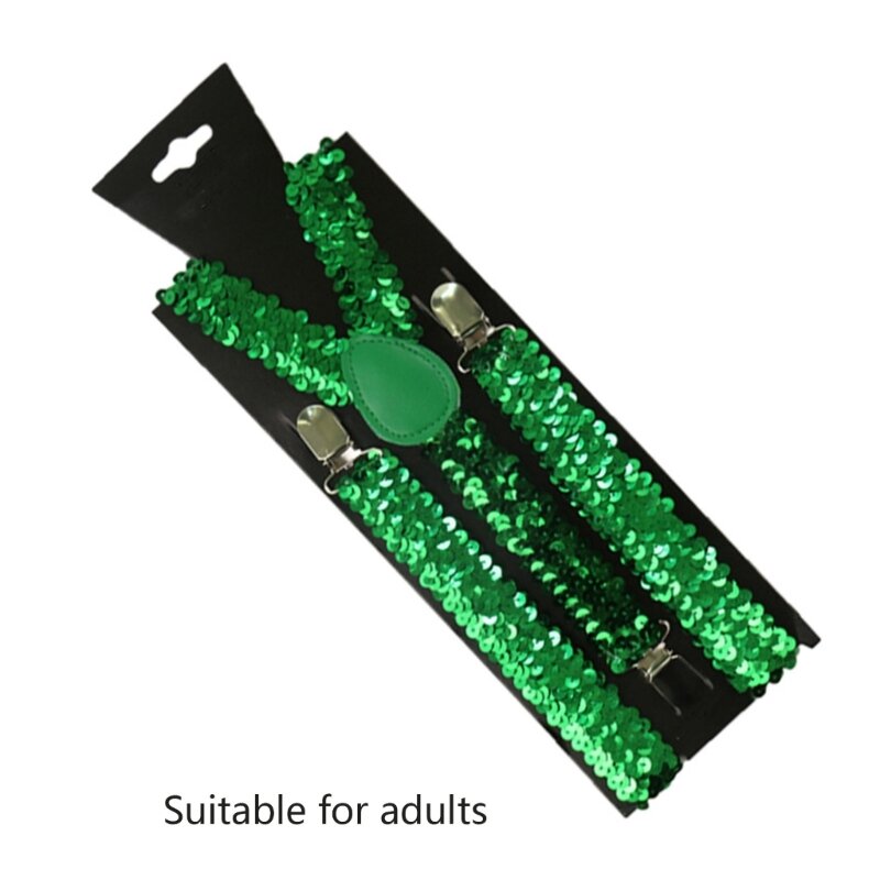 Shinning Sequin Suspenders for Men and Woman Elastic Wide Adjustable Heavy Duty Strong Pant Clip Suspender Costume