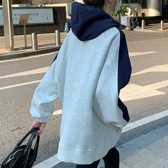 Koreańskie modne bluzy damskie z kapturem Kpop oversize Hip Hop pulower w stylu Harajuku Streetwear 90s Vintage para Trend