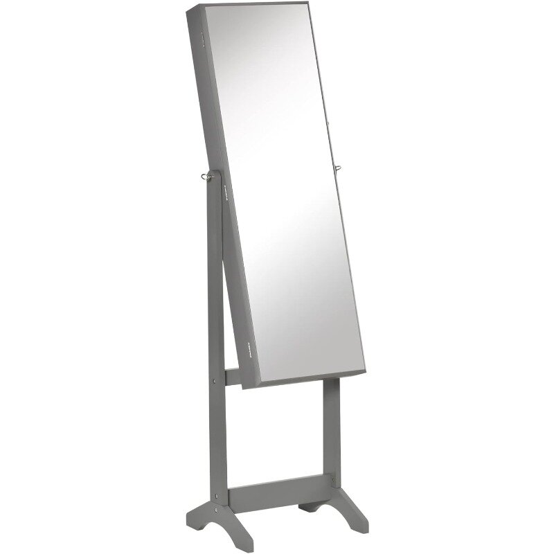 Floor Standing Jewelry Cabinet, Lockable Jewelry Organizer with Full-Length Mirror, and 3 Adjustable Angles