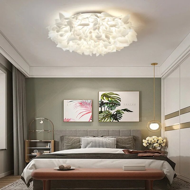 Романтические потолочные светильники с белыми цветами, лампа с дистанционным управлением для спальни, ресторана, гостиной, лампа с регулируемой яркостью для домашнего декора