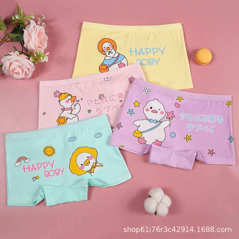 Ropa interior de algodón para niñas, Bóxer suave y transpirable con dibujos animados, lote de 4 unidades