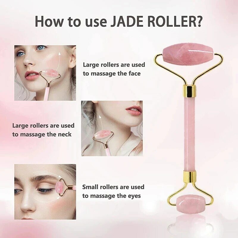 Rose Quartz Jade Face Massage Roller, Gua Sha Set, Pedra Guache Natural, Raspador Guasha, Massageador Facial, Cuidados Com A Pele Ferramentas De Beleza