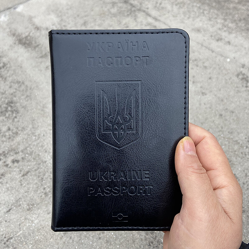 Ukraine Passport Holder Men Black Pu Leather Cover on Passports Travel Wallet Case Passaporte Viagem