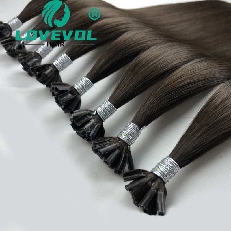 Ekstensi rambut lurus U, ekstensi rambut manusia Keratin ujung kuku, fusi panas Italiana, kapsul berikat kuku 12-26