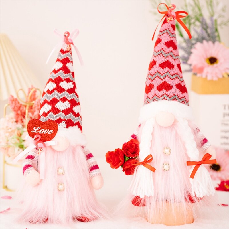 Reusable Valentine's Day Dwarfs Faceless Doll Handmade Craft Sequin Valentine’s Day Decorations Plush Hat Soft