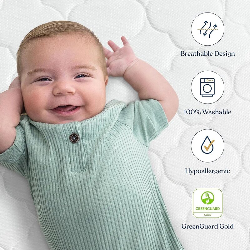 Breathable Reversible 2-Stage Design for Crib Mattress and Toddler Cot, 100% Breathable Mattress Machine Washable Cover